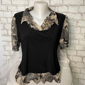 Black & Cream Floral Print Short Sleeve Top